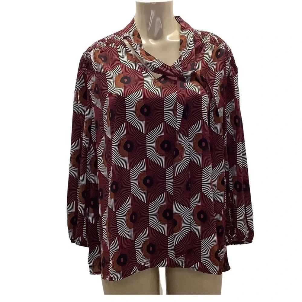 By Design Plus Size Tie Neck Smocked Shoulder Top. New With Tags